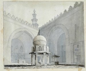 Domstol för moskén av Sultan Hassan, Kairo Egypten. Akvarell av Pascal Coste (1787-1879). Marseilles kommunala bibliotek