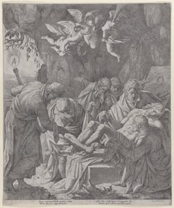 Kristus läggs i graven när Jungfrun står och gråter bakom, 1600-30., 1600-30. av Pasquale Ottino