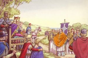 Augustinus inför kung Ethelbert och hans drottning Bertha (gouache på papper)