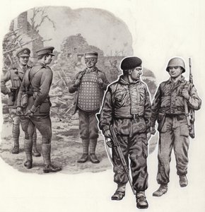 Skyddsvästar från 2:a världskriget till idag (gouache på papper)