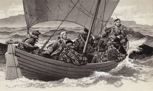 Bonnie Prince Charlie ger sig av mot Isle of Skye (gouache på papper)