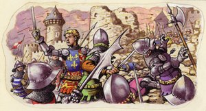 Harfleur belägrat av kung Henrik V (gouache på papper)