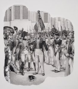 Napoleon (1769-1821) på väg till exil (gouache på papper)