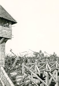 Normandiska erövringen: trupper avancerar uppför Themsen (gouache på papper)