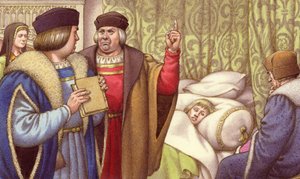 Prins Arthur dör kort efter sitt giftermål med Katarina av Aragonien (gouache på papper)