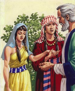 Sarai presenterar Hagar för Abraham (gouache på papper)