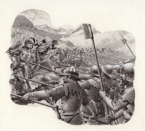 Schweiziskt infanteri på 1400-talet (gouache på papper)