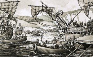 Romarna under Julius Caesar landsteg 55 f.Kr. i Dover efter en bister kamp