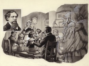 En julsaga av Charles Dickens (gouache på papper)