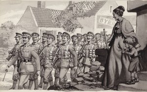 Brittiska soldater marscherar (gouache på papper)