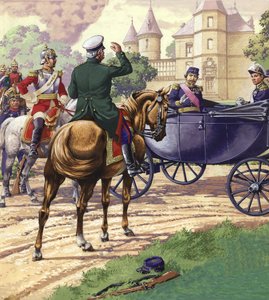 Greve Bismark närmar sig Napoleon III:s vagn (gouache på papper)