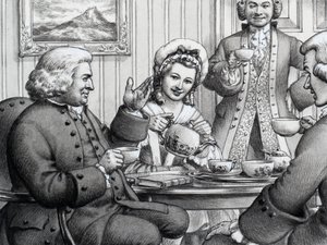 Dr Johnson tar te och underhålls av Mr och Mrs Thrale