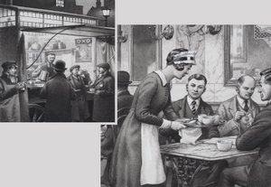 Edwardian Coffee Stall and Teashop (gouache på papper) av Pat (1907 95) Nicolle
