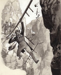 Henry Creswicke Rawlinson vid Behistun (gouache på papper)