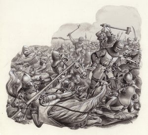 Riddare slaktade på slagfältet (gouache på papper)