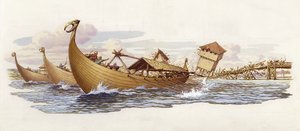 Olaf av Norge drar ner stöden på Londonbron (gouache på papper)