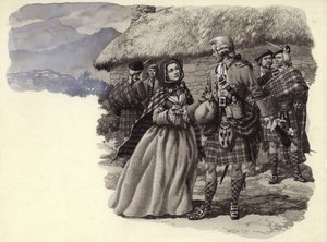 Prins Charles Stuart, den unge pretendenten, och Flora Macdonald (gouache på papper) av Pat (1907 95) Nicolle