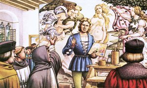 Savonarola skäller ut Botticelli för att han målat Venus födelse