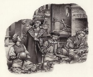 Kejsar Maximilian i verkstaden hos sin rustmästare (gouache på papper)