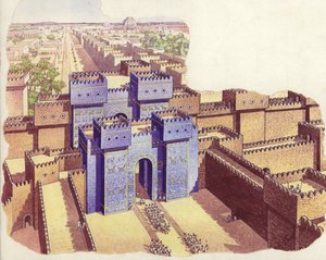 Ishtar-porten i Babylon (gouache på papper)