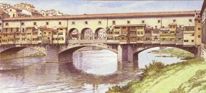 Ponte Vecchio som den såg ut på 1970-talet (gouache på papper)