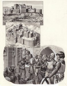 Fästningen Krak des Chevaliers (gouache på papper)