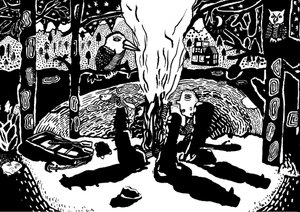 eld i skogen, 2014 (tusch och pensel)