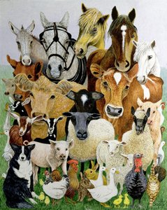 Animal Allsorts (akryl på calico) av Pat Scott