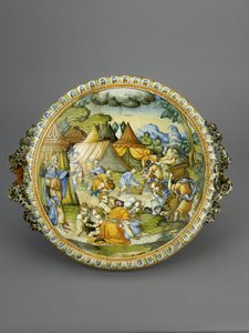 Bassäng med samlingen av Manna, troligen Urbino, c.1600-20 (maiolica) av Patanazzi Workshop