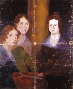 Porträtt av de tre Bronte-systrarna: Charlotte Bronte (1816-1855), Emily Bronte (1818-1848) och Anne Bronte (1820-1849), engelska författare. Målning av deras bror Branwell Patrick Bronte (1817-1848). 1834.
