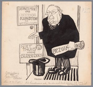 Minister de Visser och nedskärningarna på konstbidragen Nedskärning Inga konstsubventioner (titel på objekt)