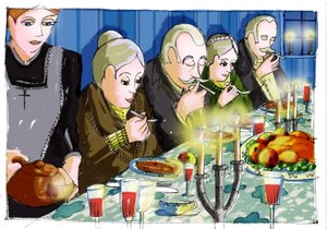 Illustration till "Babettes gästabud" av Karen Blixen (Babettes gästabud) Teckning av Patrizia Laporta