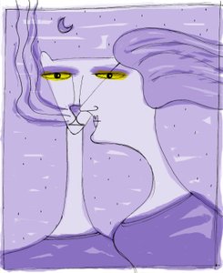 Strega del Tchesal (Chiesale): häxa som förvandlas till en katt för att spionera på män. Illustration av Patrizia La Porta. av Patrizia La Porta
