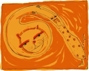 Strega del Tchesal (Chiesale): häxa som förvandlas till en katt för att spionera på män. Illustration av Patrizia La Porta.