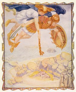 Perseus ser gorgonerna (färglitografi)