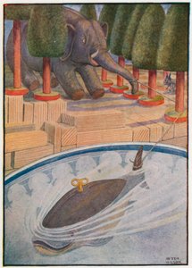 Valen började dra och elefanten började dra (färg litho)