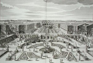 The Great Cascade of the Princely Pleasure Palace and Gardens, Berlin, graverad av Karl Remshard (1678-1735), publicerad c.1711-16 (gravyr)