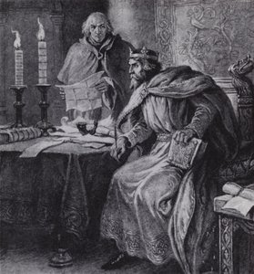 Alfred den store, kung av Wessex, och hans ljusklockor (litho)