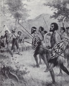 Captain Cook och ursprungsbefolkningen i Australien av Paul (after) Hardy