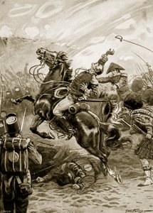 Sir Edward Pakenhams död, illustration från "Battles of the Nineteenth Century" av Archibald Forbes, G.A. Henty och major Arthur Griffiths (litho) av Paul (after) Hardy
