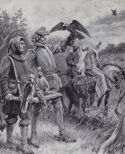 Falkejakt under medeltiden (litho)