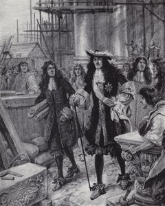 Kung Charles II övervakar återuppbyggnaden av St Pauls Cathedral efter den stora branden i London