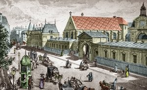 Vue du Conservatoire des Arts et metiers (Cnam) a Paris, rue saint Martin a Paris - (Utsikt över konservatoriet för konst och hantverk i Paris) Graverad av Alexis Martin av Paul (after) Merwart