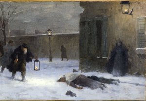 Skiss till prefektens kontor i Hôtel de Ville: Sökandet efter sårade under belägringen av Paris 1870