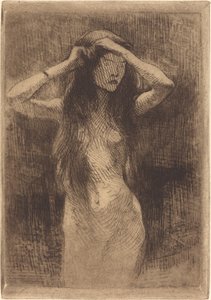 Naken flicka som kammar håret, 1887.