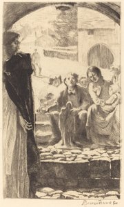 Pierre kopierar jungfrun från portalen till kyrkan Marly Pierre Copie la Vierge..., 1885. av Paul Albert Besnard