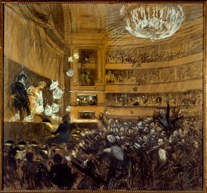 Slaget vid Hernani den 25/02/1830 Första representationen av stycket "" Hernani"" av Victor Hugo (1802-1885) vid Comedie Francaise. Teckning av Paul Albert Besnard (1849-1934) 1800-talets Paris, Comedie Francaise