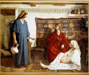 Jesus at Marthe and Mary - Sainte Marthe, Jesu Kristi lärjunge och hennes syster Marie de Bethanie - Målning av Paul Alexandre Leroy (1860-1942)