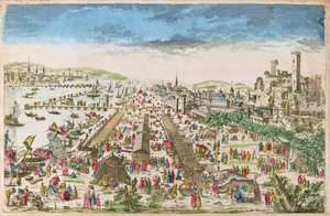 Mässan i Beaucaire och utsikt över Tarascon av Paul André Basset