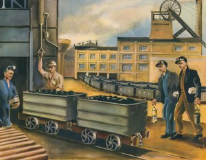 Gruvhuvudet i en kolgruva i Storbritannien (färglitografi) av Paul B. Mann